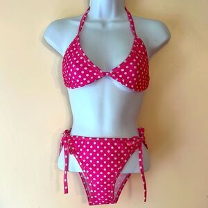Pink and White Polka Dot String Bikini Sz OS